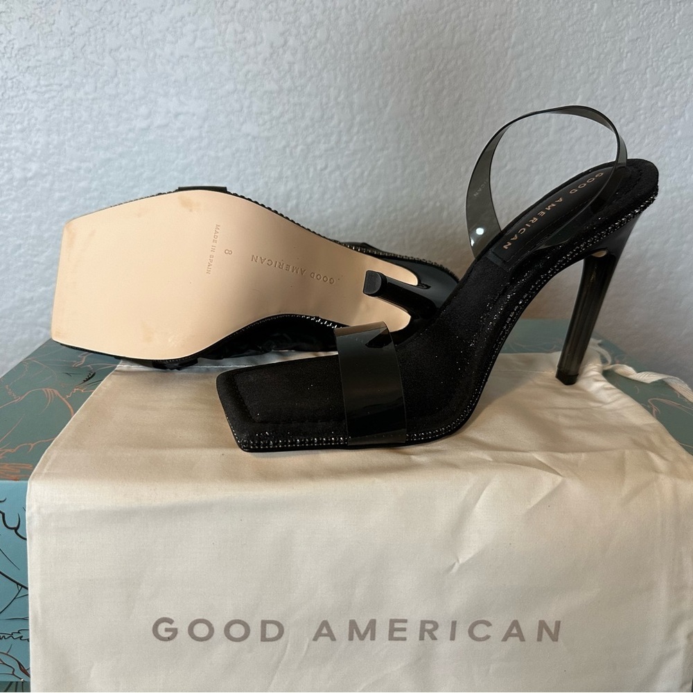 Good American Glitter 4” Slingback Heels Black size 8